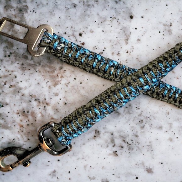 Dog Car Safety Seat Belt Leash ~ Brown & Turquoise Paracord 23.5" ~ Handmade New - Picture 1 of 4